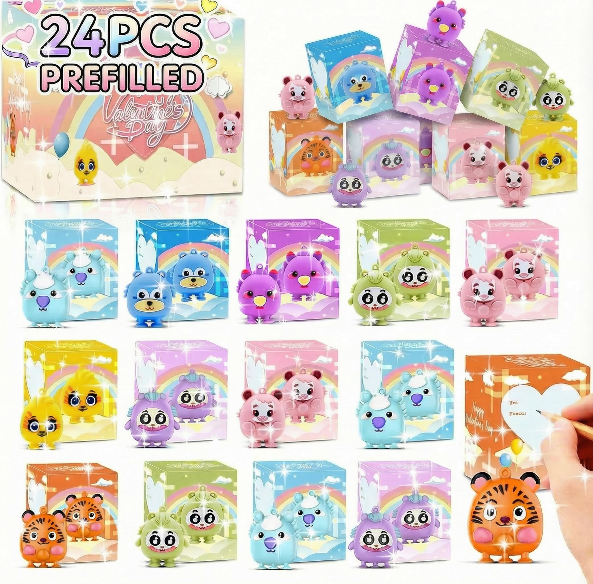 Pistroy 24 PCS Easter Party Favors for Kids, Easter Eggs Fillers, 3D Animal Pop Toys, Treasure Box Toys for Classroom, Pinata Stuffers Carnival Prizes, Fidget Toys Bulk, Prizes for Classroom