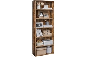 VASAGLE Bookshelf, 6-Tier Open Bookcase with Adjustable Storage Shelves, Floor Standing Unit, Rustic Brown ULBC166X01