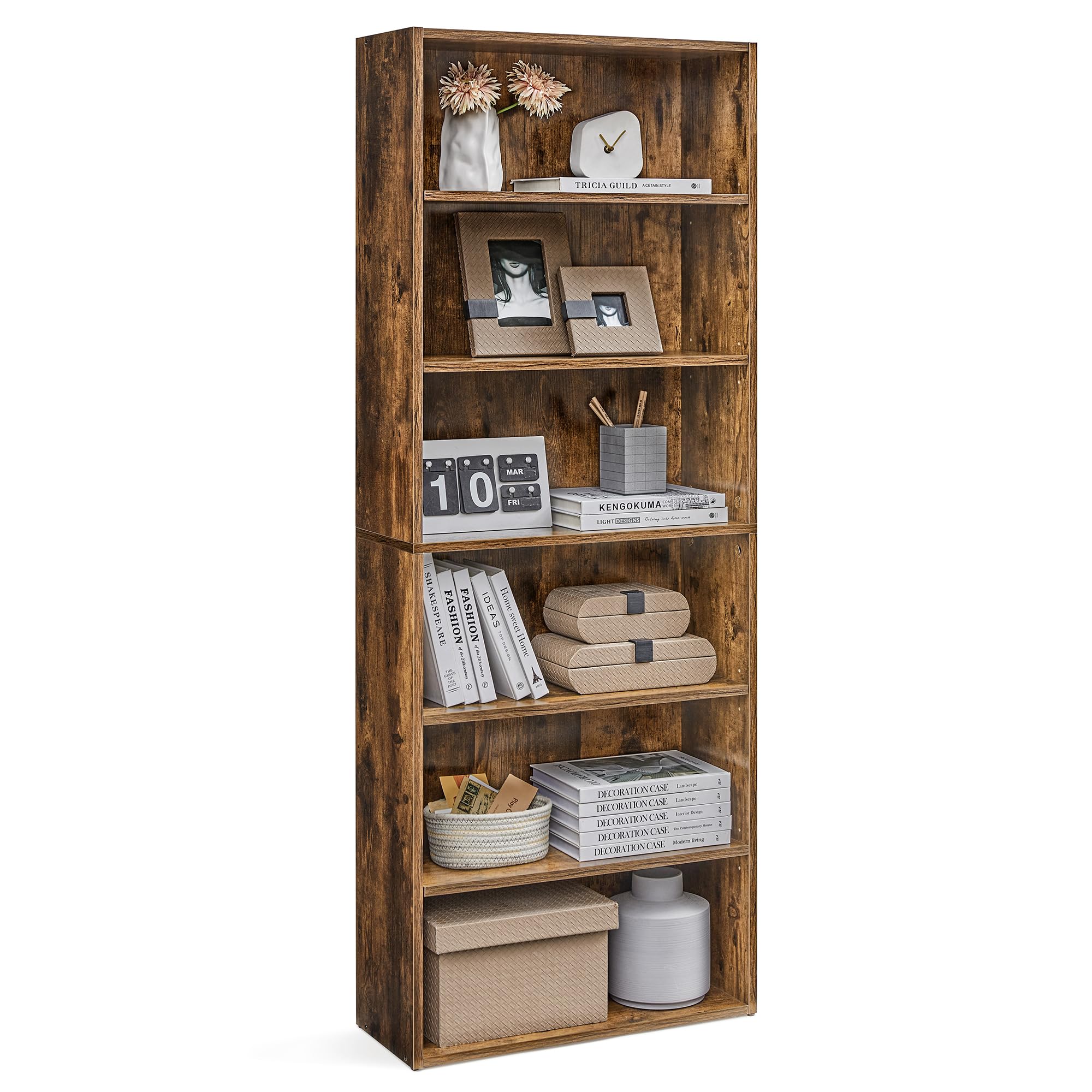 Photo 1 of VASAGLE CUSTOS Collection - Bookshelf, 6-Tier Bookcase, Book Shelf, Open Storage Shelf, 9.4 x 23.6 x 63.3 Inches, for Living Room, Home Office, Dinning Room, Rustic Brown ULBC166X01