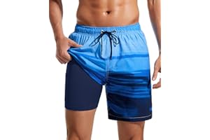 SILKWORLD Mens Swim Trunks Quick Dry Compression Liner 2 in 1 Shorts Men Swimsuit