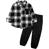 Toddler Boys Clothes Long Sleeve Flannel Plaid Button Shirt +Cargo Pants 2 Pcs Fall Winter Kids Outfits Set for 3-8T
