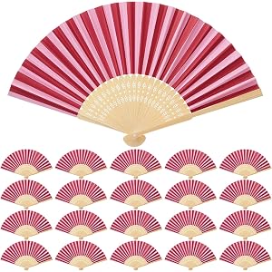 Novabright 20 Pcs Burgundy & Pink Striped Folding Hand Fans | 8.3" Bamboo Ribs, Engagement Party Supplies, Bridal Shower Gift