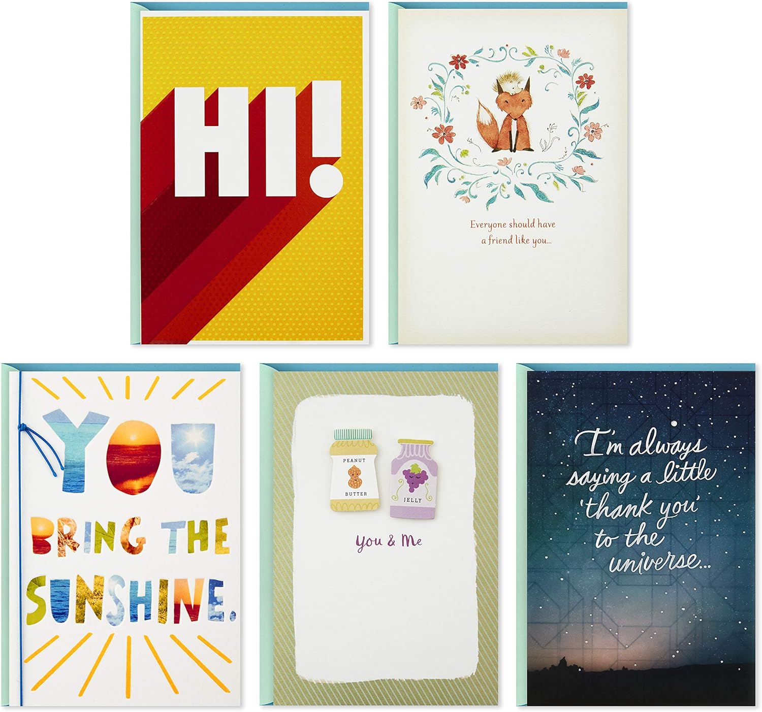Amazon Com Hallmark Friendship Cards Assortment Just Because Thinking Of You Thank You Glad We Re Friends 5 Cards With Envelopes Office Products