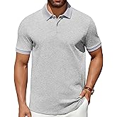 COOFANDY Men's Polo Shirts 100% Cotton Heavyweight Short Sleeve Button Golf Shirts Classic Pullover Ribbed Collar and Cuffs
