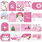 Qpout 108 Pieces Pink Christmas Gift Tags Stickers,Cute Pink Style Holiday Self Adhesive Labels Paper,Xmas Name Tags Decals for Gift Boxes Wrapping Present Cards Xmas Party Favors Decorations