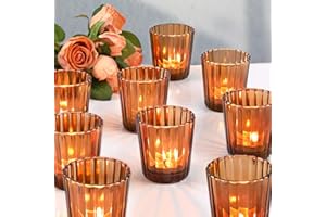 NITIME 24pcs Vintage Ribbed Amber Votive Candle Holders, Fall Centerpieces for Tables, Tealight Candle Holder for Thanksgiving, Wedding Decor, Boho Home Decor and Christmas Decor