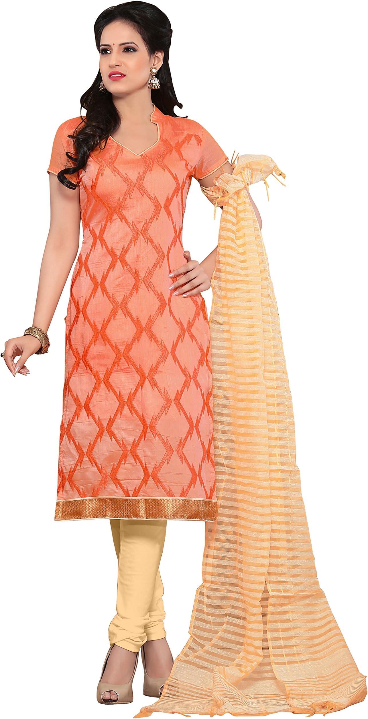 Khushali Fashion Women's Chanderi Churidar Unstitched Dress Material