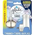 Glade PlugIns Refills Air Freshener Starter Kit, Scented Oil for Home and Bathroom, Clean Linen, 0.67 Fl Oz, 1 Warmer + 1 Refill