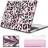 Mektron Designed for 2025/2024/2023 MacBook Air 15 INCH M4 A3241 /M3 A3114 /M2 A2941 Case, Printed Plastic Hard Shell Cover with 15.3" Liquid Retina Display Touch ID, Leopard Pink Butterfly