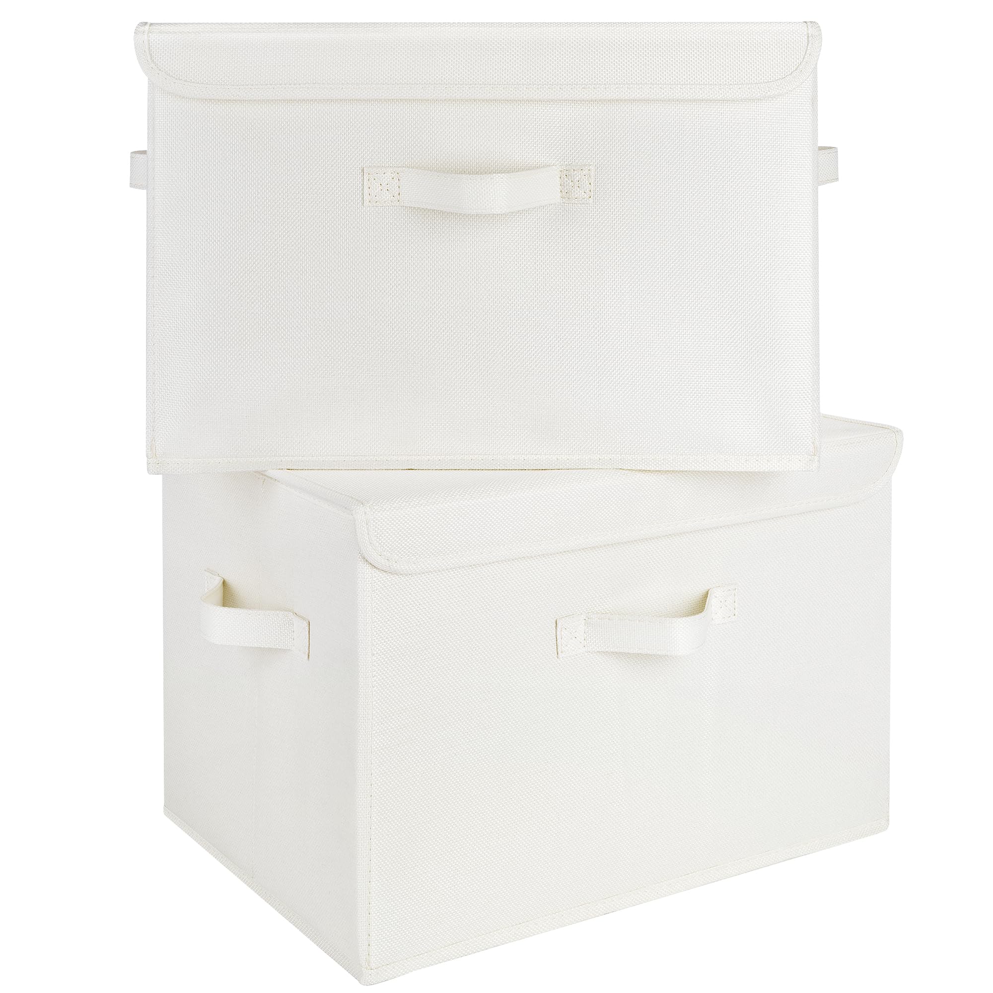 GRANNY SAYS White Storage Boxes with Lids, Pack of 2 Fabric Baskets for Shelves, Large Storage Boxes with Lids Pretty, Clothes Containers for Organising Clothes, Decorative Wardrobe Organisation
