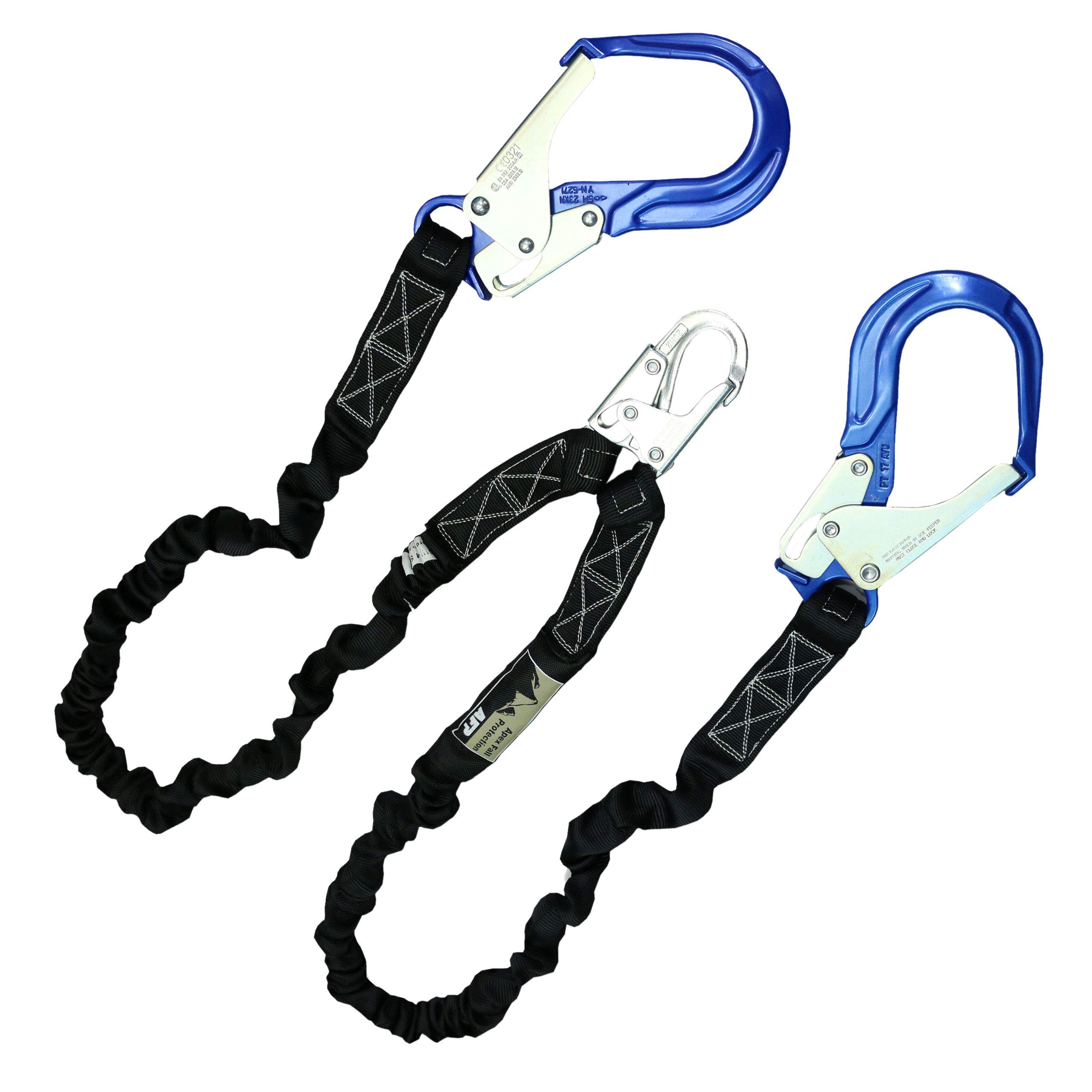 Photo 1 of AFP 6FT Double Leg Internal Shock Absorbing Safety Fall Protection Lanyard with Dual Aluminum Pelican Rebar & Steel Snap Hook | Heavy-Duty Webbing | OSHA & ANSI Rated (Aluminum)