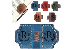 Bygone Mark Bookmark with Pen Holder, 26 Letters Name Initial Personalized Magnetic Bookmarks, Leather Book Mark for Men Wome