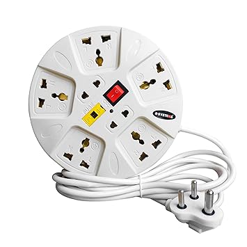 eSYSTEMS Extension Board, 6 Amp Multi Plug Point Strip, Led Indicator & Universal Sockets, Extension Cord (White)