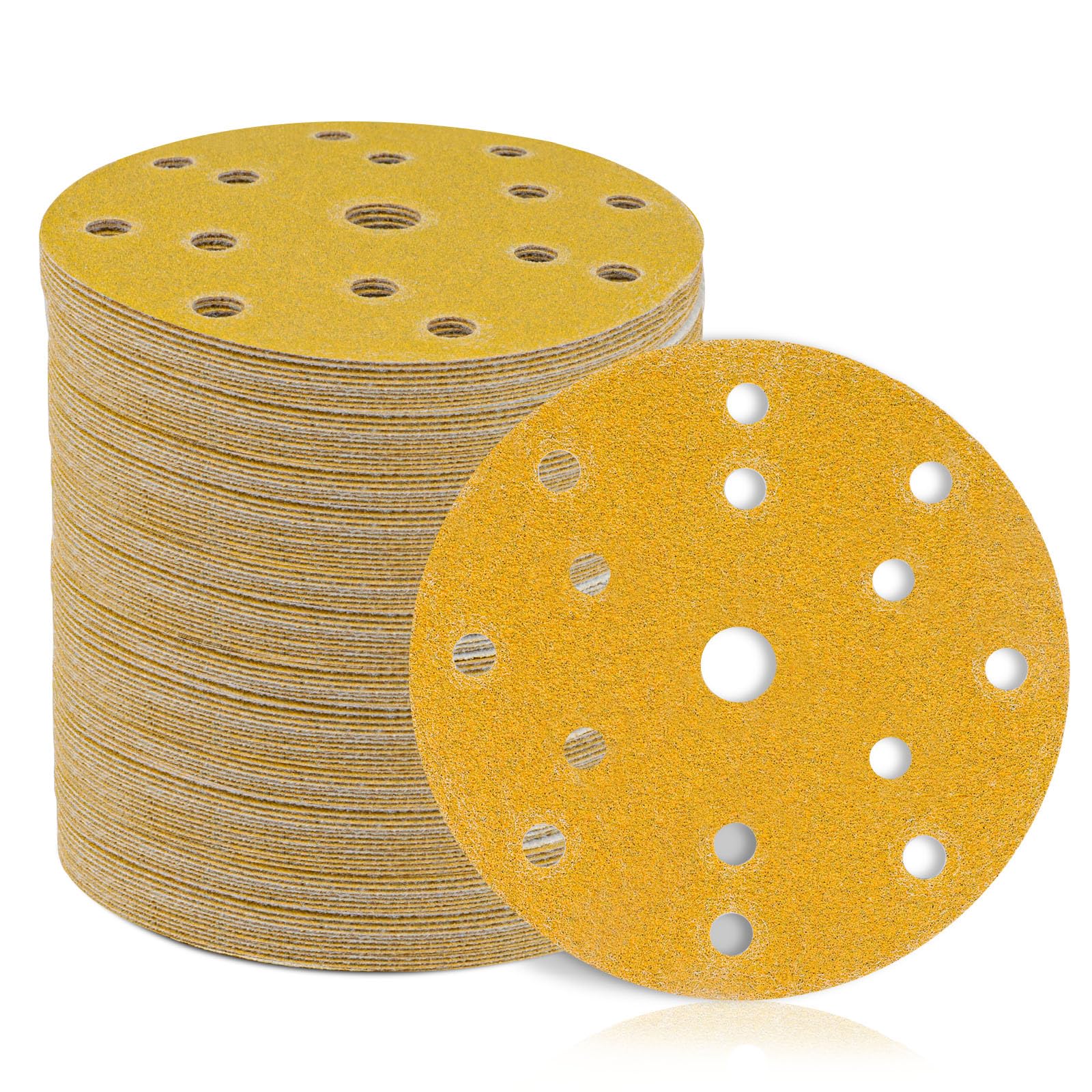 STEBRUAM 150mm Sanding Discs,Hook and Loop 60/80/120/180/400 Grits 15 Hole 6Inch Round Pads for Random Orbital Sander Pads and All Oscillating Tools — image 1