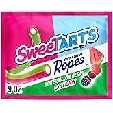 SweeTARTS Ropes Watermelon Berry Collision Candy, Soft &amp; Chewy, 9 oz | Soft chewy filled rope, watermelon berry flavor, snacking, party candy, lunchbox