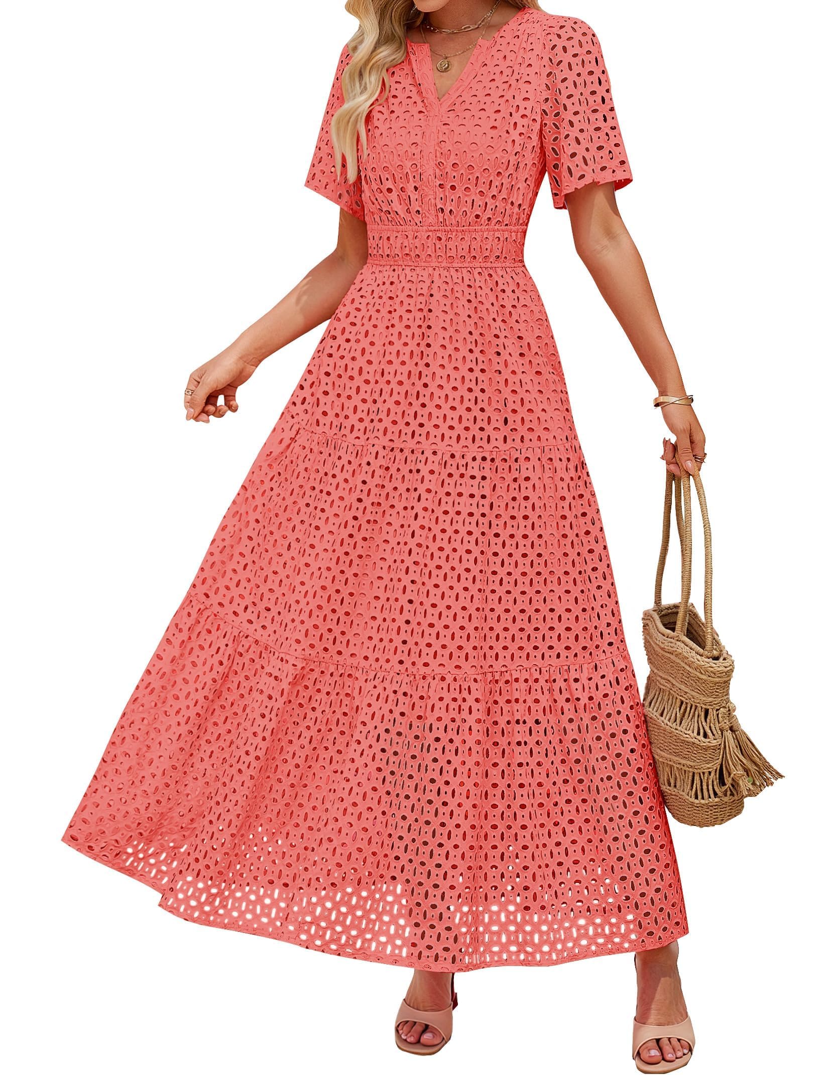 ZESICA Women's 2025 Summer Short Sleeve Maxi Dress