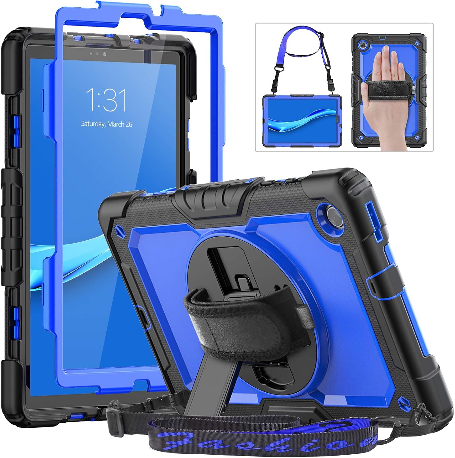 Lenovo Tablet M10 Plus 10.3” FHD Case, HXCASEAC Shockproof Full Body Protective Cover with Shoulder Strap, 360° Rotatable Hand Strap/Stand, Screen Protector, Pencil Holder for Tab M10 Plus 2020, Blue