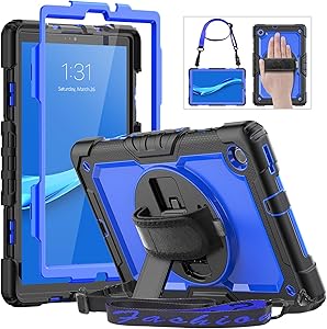 Lenovo Tablet M10 Plus 10.3” FHD Case, HXCASEAC Shockproof Full Body Protective Cover with Shoulder Strap, 360° Rotatable Hand Strap/Stand, Screen Protector, Pencil Holder for Tab M10 Plus 2020, Blue