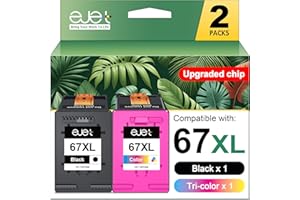 EJET 67XL Ink Cartridges Black/Color Combo Pack Compatible for HP Ink 67 67XL Works with HP Deskjet 2700 2700e 2755 2755e 2855e 2800e 2852e 2827e 4100e 4155e 4227e 4255e Envy 6055e 6455e Series (2-Pack)