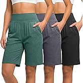 Neer 3 Pack Women's Bermuda Shorts, High Waist Basic Stretch Casual Bottoms Knee Length Summer Athletic Short with Pockets