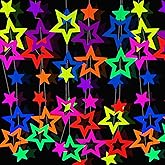 126feet UV Neon Streamers Hollowed Star Hanging Paper Glow Garland Neon Glow in The Dark Party Supplies and Decorations Blacklight Reactive Fluorescent Black Light Party Kit for Birthday Wedding