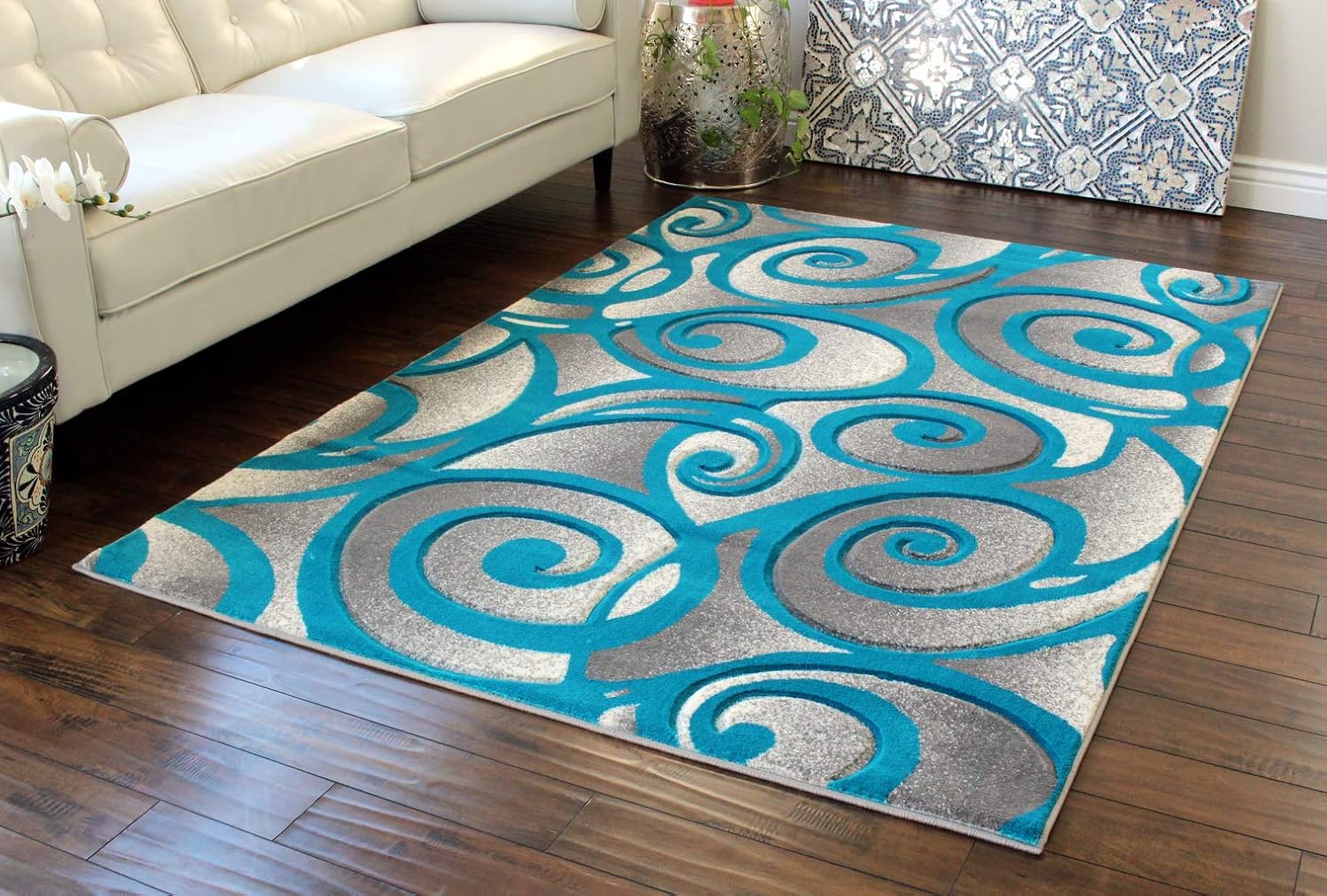 Masada Rugs, Grey White Turquoise Modern Woven Area Rug