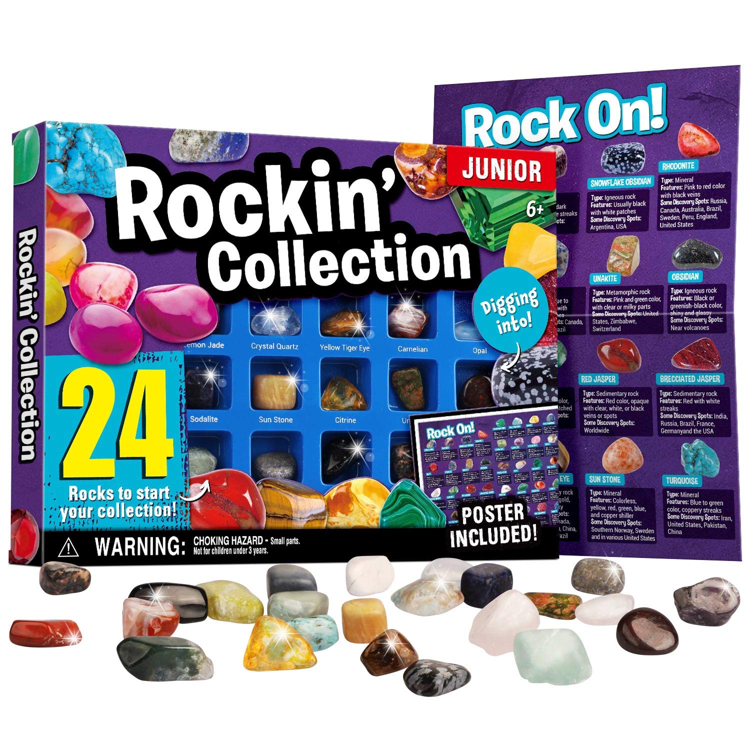 New Gemstone Collection Rock Mineral Gem Kit for Kids Education Gift for Birthday Party Classroom, Stone Educational Sheet Incldued