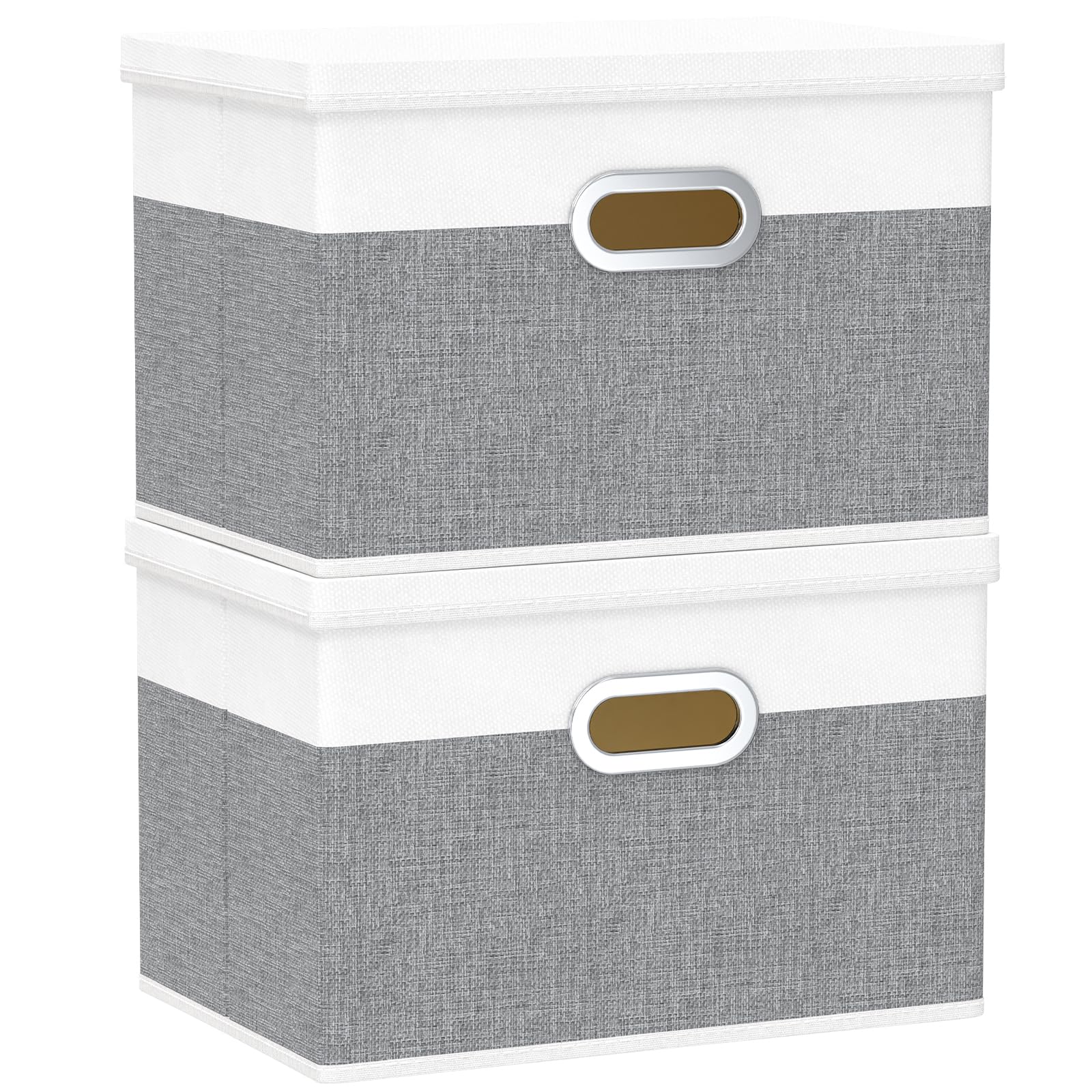 Yawinhe Large Storage Box with Lid 2 Pack, Collapsible Cubes Baskets, for Cupboards, Wardrobe, Shelves, 44x30x30cm, White/Grey, SNK023WGX-2