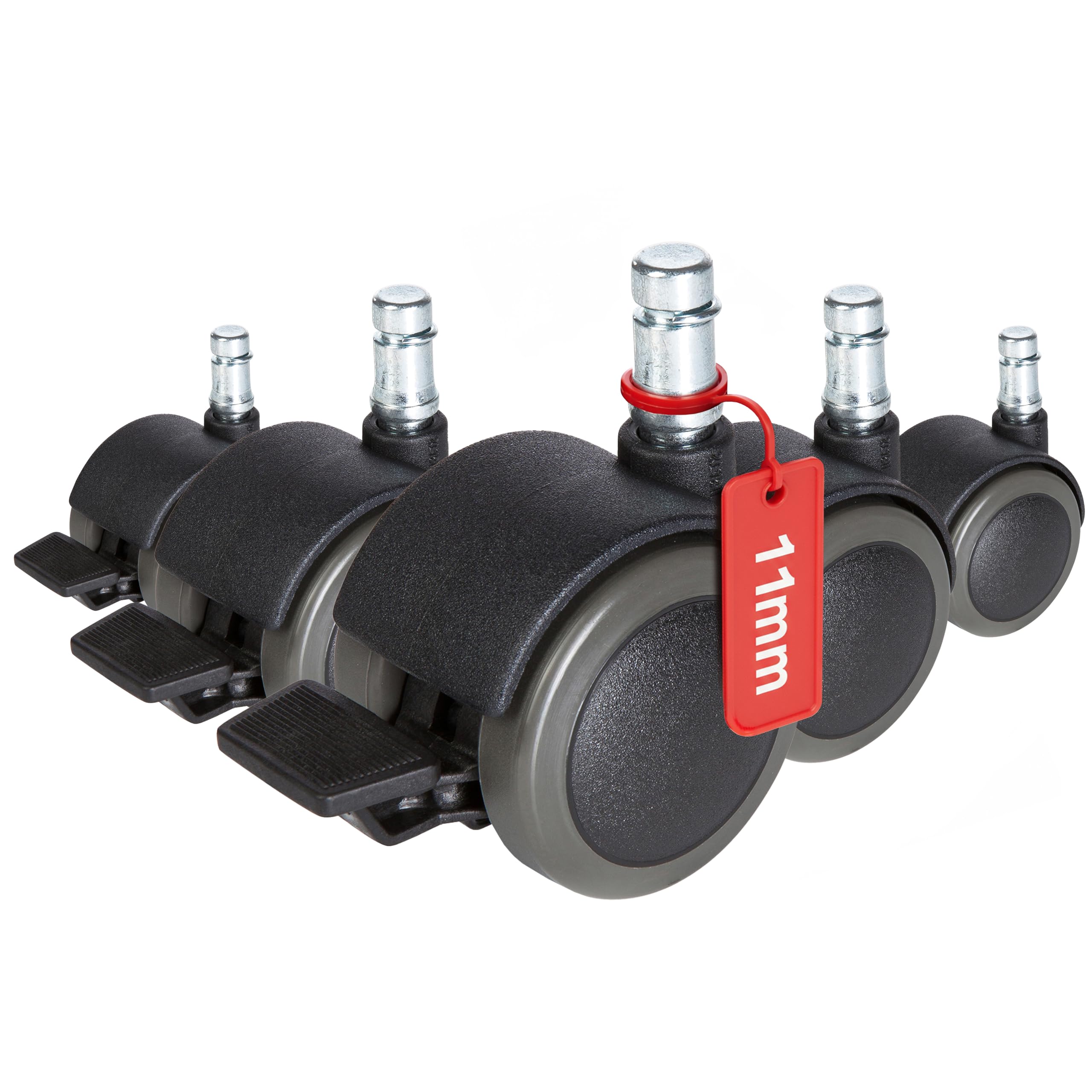 hjh OFFICE 619034 5x hard floor castors with locking brake 11mm / 50mm chair castors office chair for hard floors