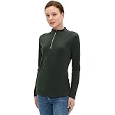 woolcano Womens 100% Merino Wool Long Sleeve Quarter Zip Midweight Active Base Layer for Ski