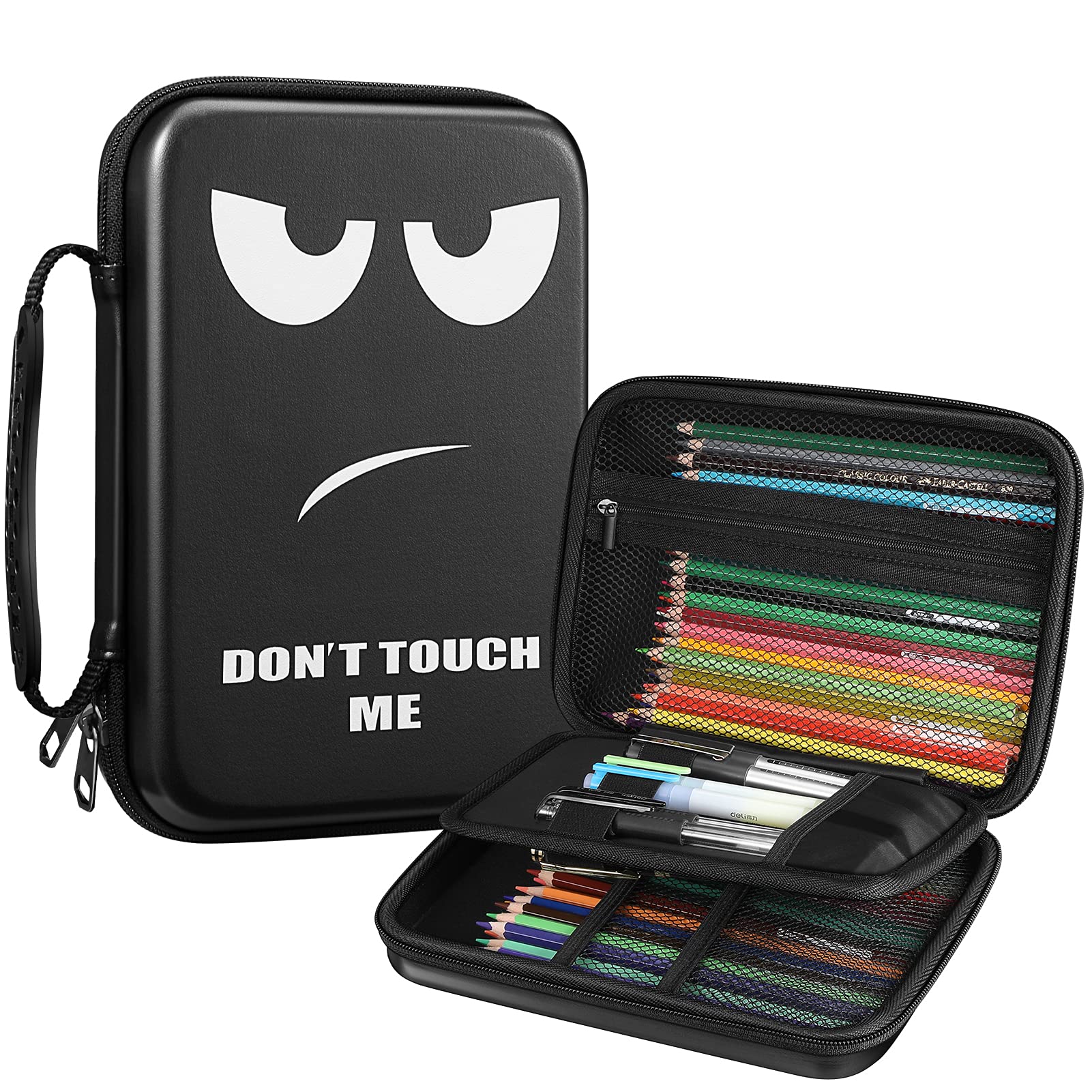 FINPAC Large Pencil Case, Large Capacity Semi-Hard EVA Pen Holder Marker Bag with Double Zipper, Pencil Box for Students Teen Boys Girls School Gifts, Dont Touch