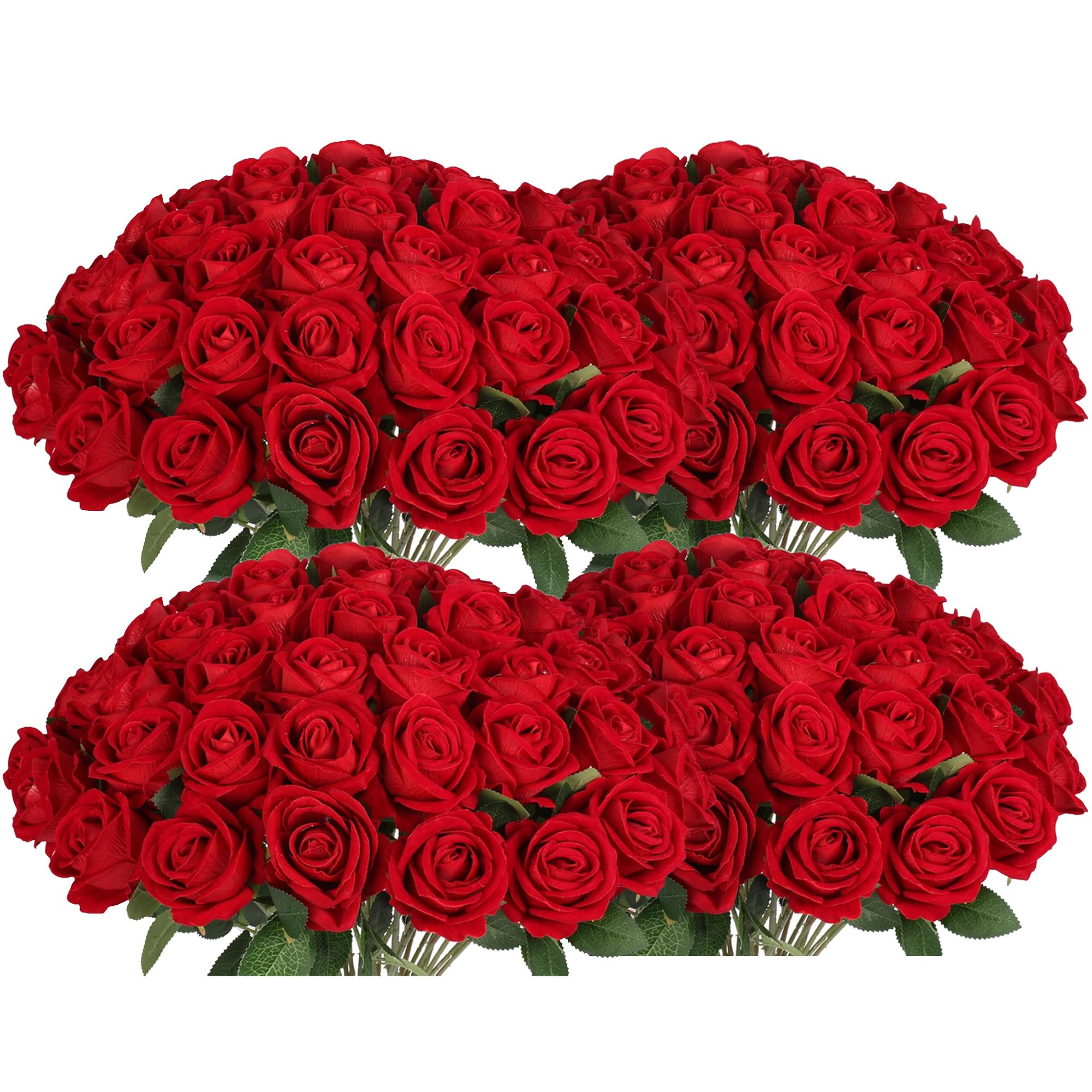 Jefuzh 100 PCS Fake Red Roses, Artificial Red Flowers Bulk Realistic Silk Faux Rose with Stems for Wedding Decoration Anniversary Bridal Bouquet DIY Floral Arrangement Romantic Home Decor Gifts