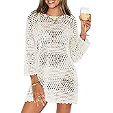 ANRABESS Women 3/4 Sleeve Swimsuit Cover Up 2026 Summer Beach Vacation Clothes Crochet Knit Bathing Suit Swimwear Mini Dress