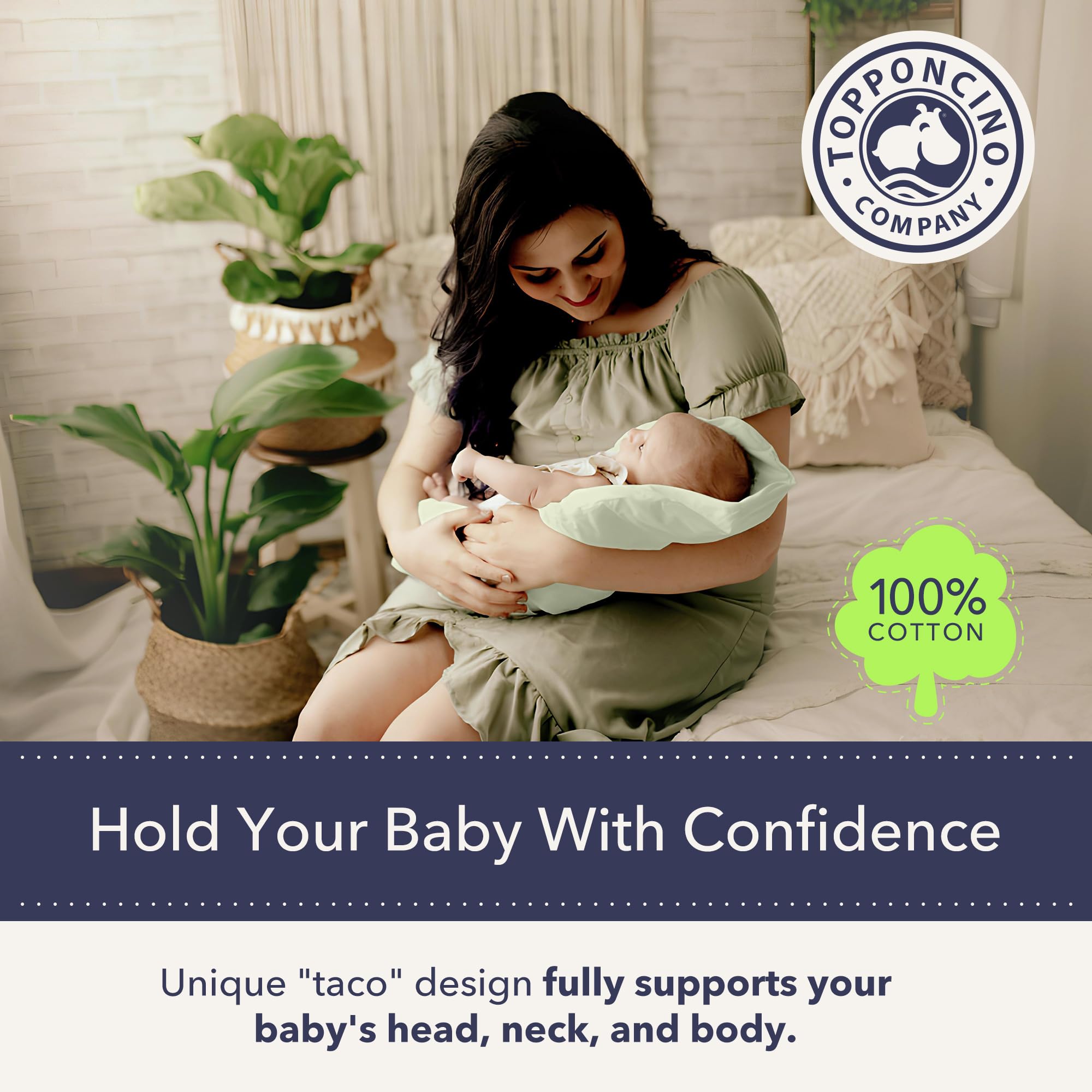 Montessori Baby Topponcino | Multifunctional Authentic Montessori Design | Simple Newborn Holding & Feeding Baby Support Pillow | Clean Infant Tummy Time Mat (Original, Sage Green)