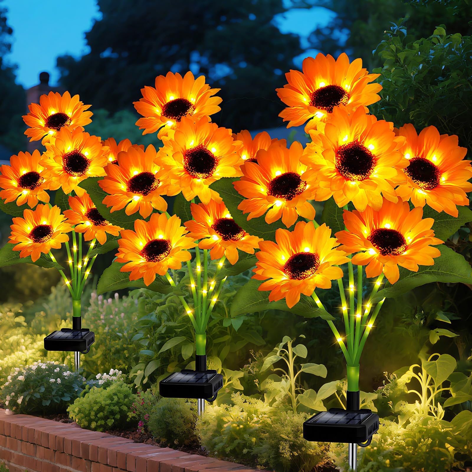 Photo 1 of Solar Sunflower Lights Outdoor Garden Decor, Solar Flowers Lights with 18 Sunflowers, Waterproof Fall Decor Stake Decorative Light Auto ON/Off for Garden Yard Patio Backyard, Gift for Women (3 Pack)