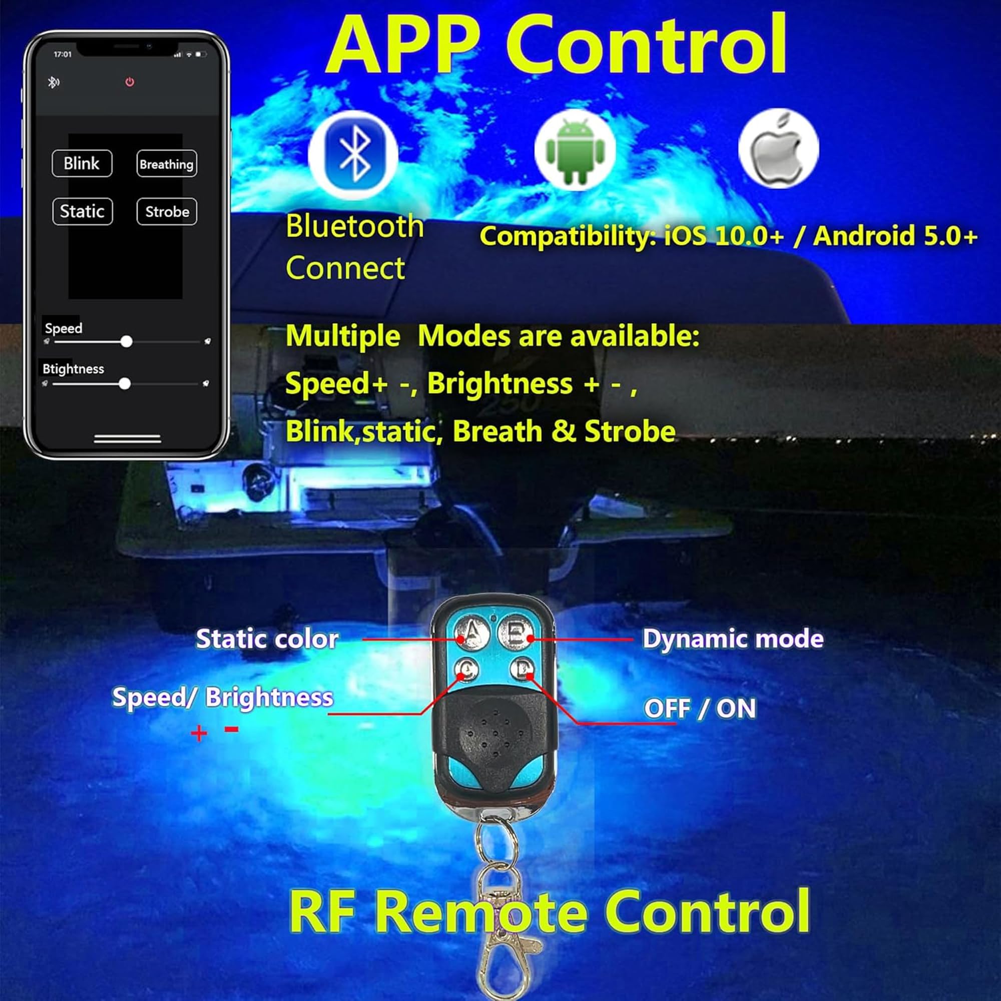 Condition photo showing New/Like New for nbwdy blue boat drain plug light,ip68 underwater boat lights with app remote control,replaces standa
