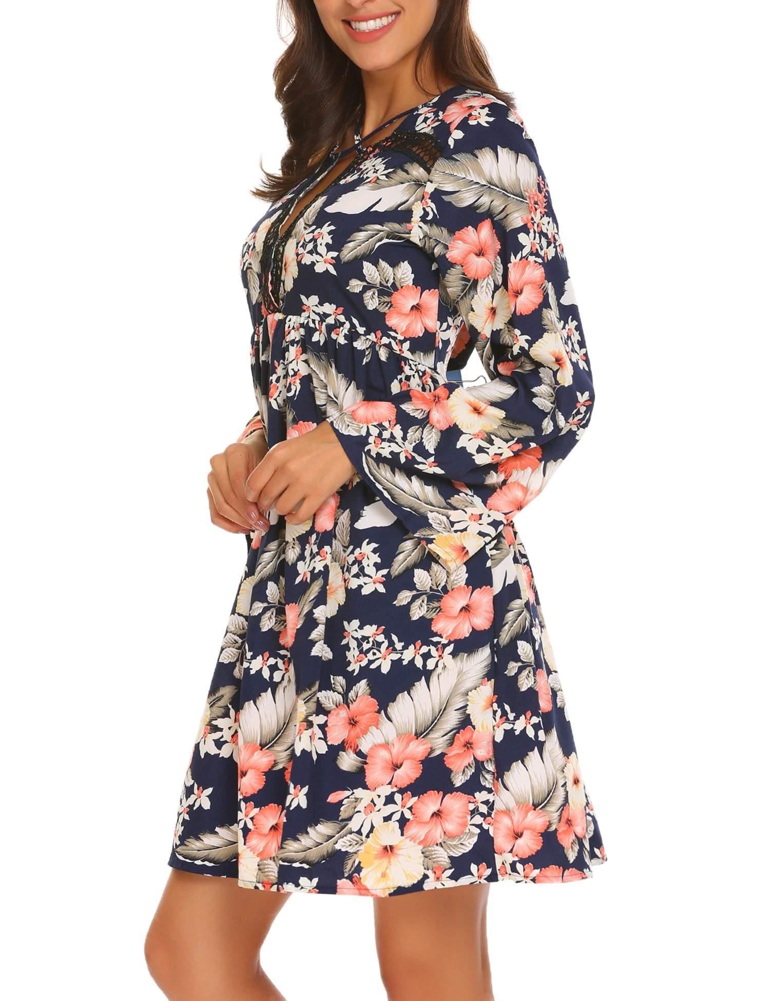 Beyove Women\'s Long Sleeve Fit and Flare Bohemian Vintage Printed Loose Casual Dress