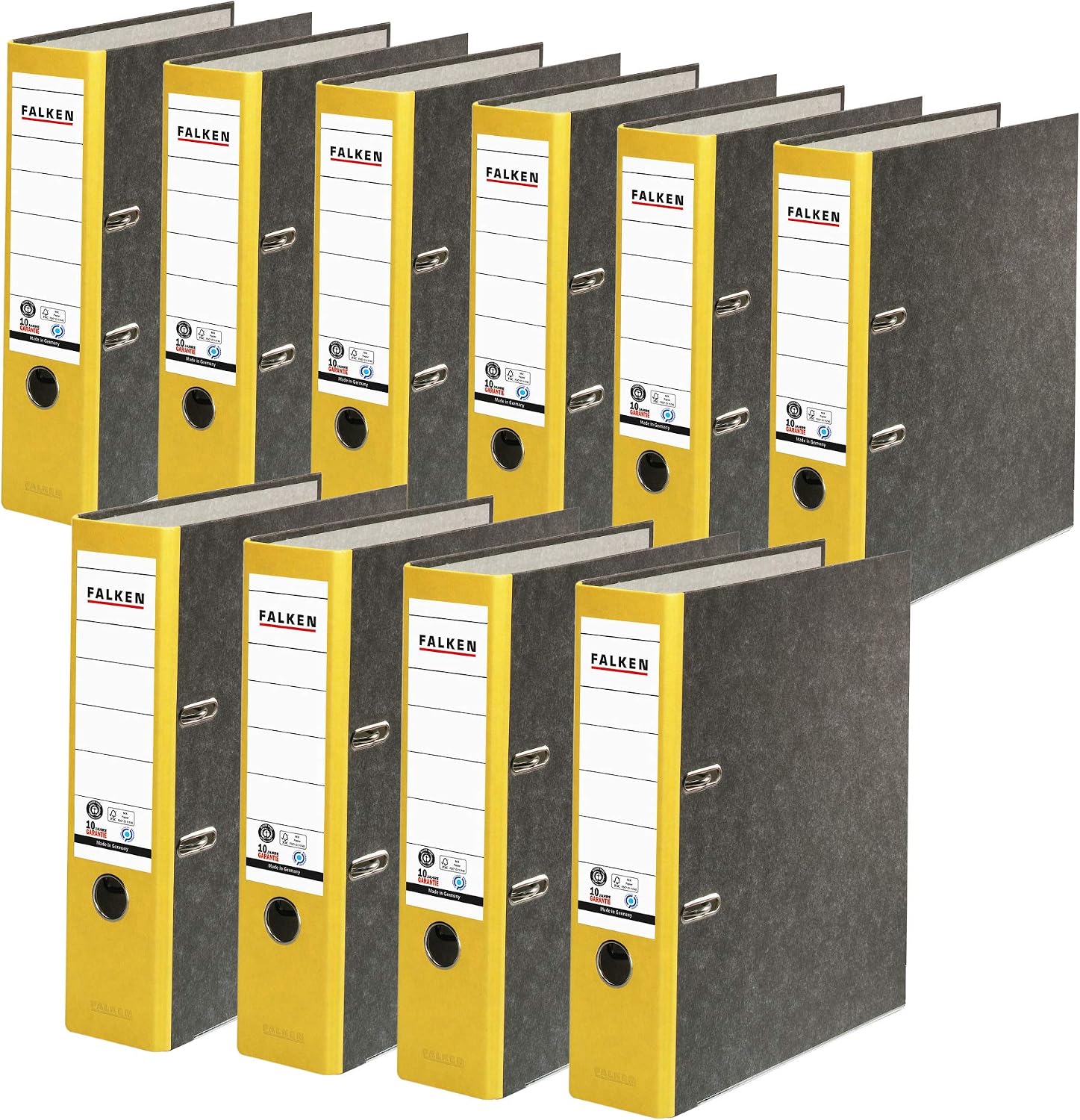 Original Falken pack of 10 recycled folders Cloud Marble. Made in Germany. 8 cm wide DIN A4 yellow spine ring binder file folder letter file office folder cardboard folder CO2 neutral Blue Angel