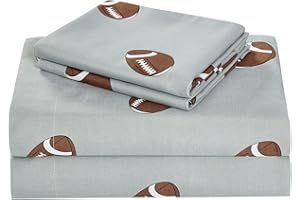Chezmoi Collection 4-Piece Kids/Teens Sports Sheet Set - Soft Microfiber Gray Brown White Football, Full Size