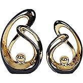 Dawbun 2 Pcs Black and Gold Decor Table Sculpture Decorations Ceramic Statue Mid Century Modern Decor Figurine Centerpieces for Dining Room Living Room Fireplace Shelf Office Coffee Table Decor