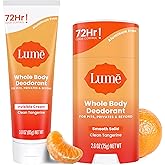 Lume Whole Body Deodorant - Invisible Cream Tube and Solid Stick - 72 Hour Odor Control - Aluminum Free, Baking Soda Free, Skin Safe - 3.0 Ounce Tube and 2.6 Ounce Solid Stick Bundle (Clean Tangerine)