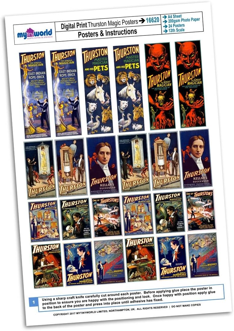 MyTinyWorld Dolls House Miniature Complete Set Thurston Magic Posters A4 Value Sheet