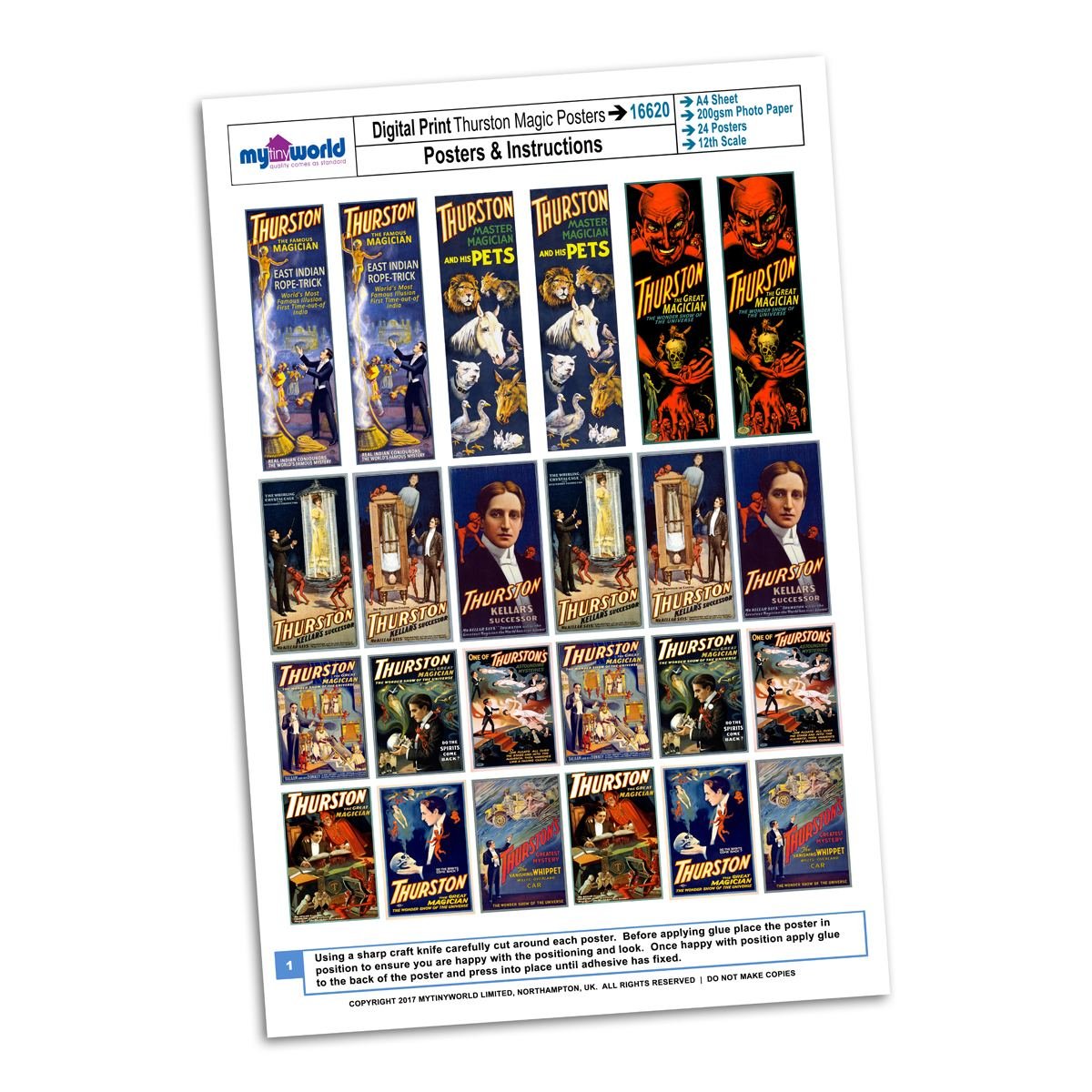 MyTinyWorld Dolls House Miniature Complete Set Thurston Magic Posters A4 Value Sheet