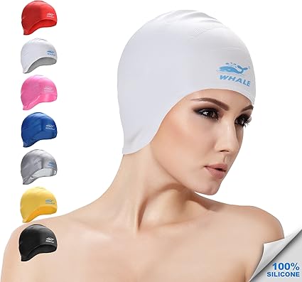 Amazon Com Whale White Cover Ears Swim Caps For Adult Women Men