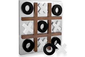 Play Platoon Metal & Wood Magnetic Tic Tac Toe Wall Mounted Games for Game Room - 13.5 Inch Table Top or Wall Mounted Farmhouse Rustic Wall Decor Board Game