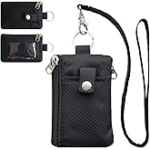 CHENSPRX Minimalist RFID Blocking Small Wallet with ID Window,WaterResistant Zip Id Case Wallet with Lanyard Keychain for Cards,Cash,Travel,Women,Men