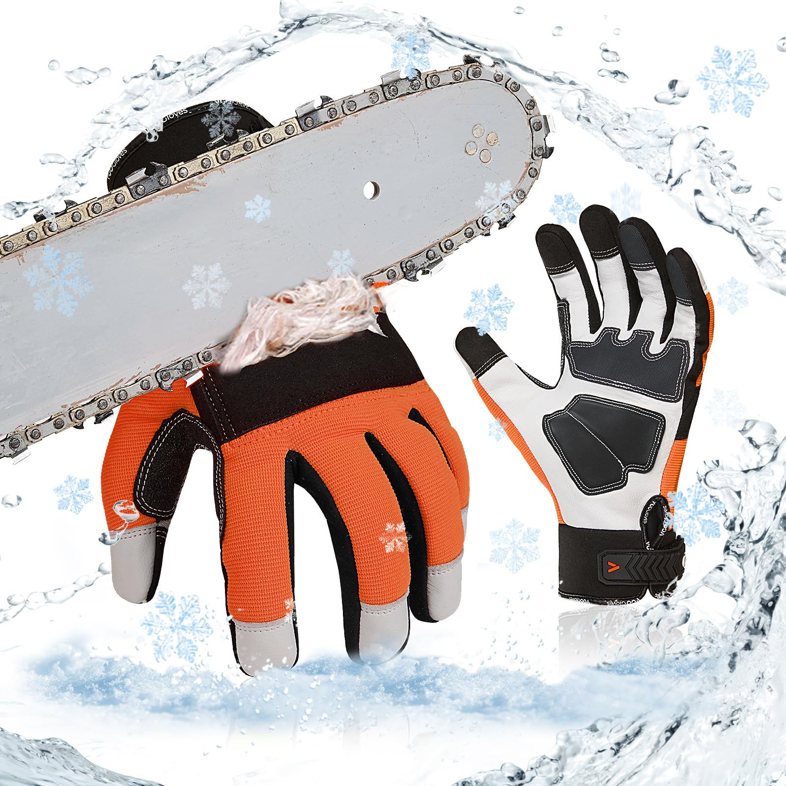 Vgo... Thermal Chainsaw Gloves Waterproof, 12-Layer Protection on Left Hand, Winter Safety Forestry Work Gloves with Touchscreen Goat Leather in Cold Weather(S,1Pair) — image 1