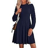 PRETTYGARDEN Womens Long Sleeve Mini Dress 2026 Fall Trendy Crewneck Ribbed Knit Soft A Line Flowy Summer Formal Dresses
