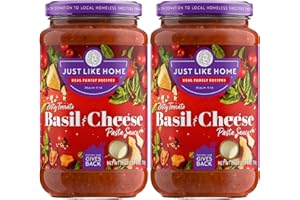JUST LIKE HOME KITCHEN RECIPES Just Like Home Premium Pasta Sauce 25oz - Zesty Tomato Basil & Cheese - Socially Responsible Pasta Sauce - Homemade Taste - All-Natural Non GMO Ingredients -Preservative & Gluten-Free - Pack of 2