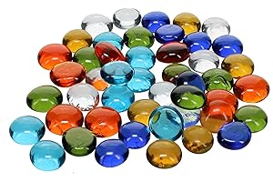 WE Games Replacement Glass Mancala Stones, 48 Pcs - 0.5-Inch Flat Assorted Colors, with Cloth Drawstring Bag – Travel-Friendly Two-Player Board Games